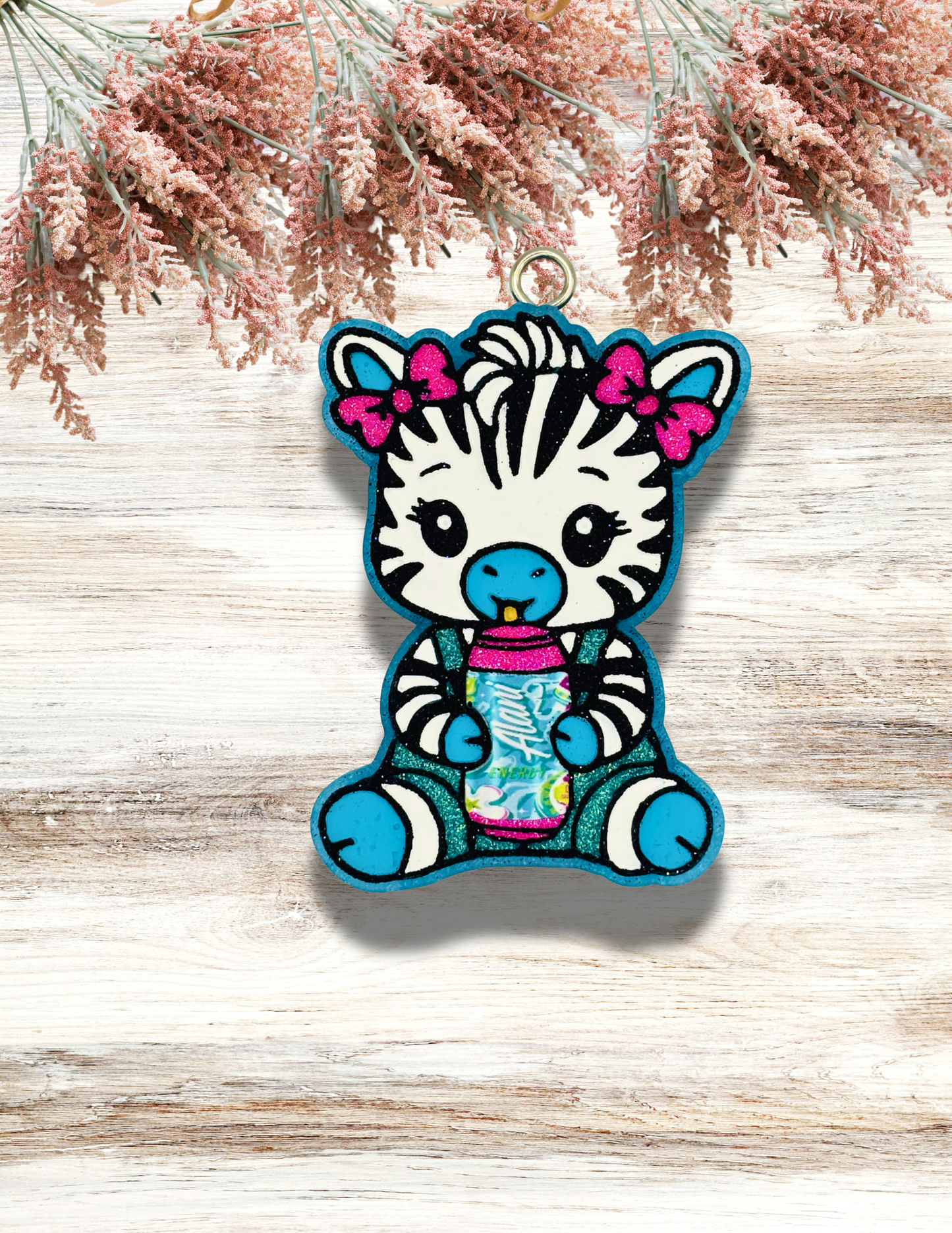 Freshie Zebra with Drink Can Teal Pink