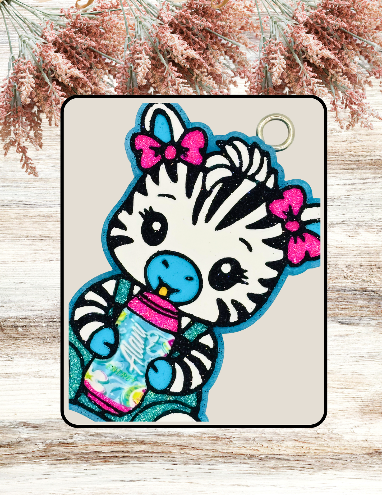 Freshie Zebra with Drink Can Teal Pink