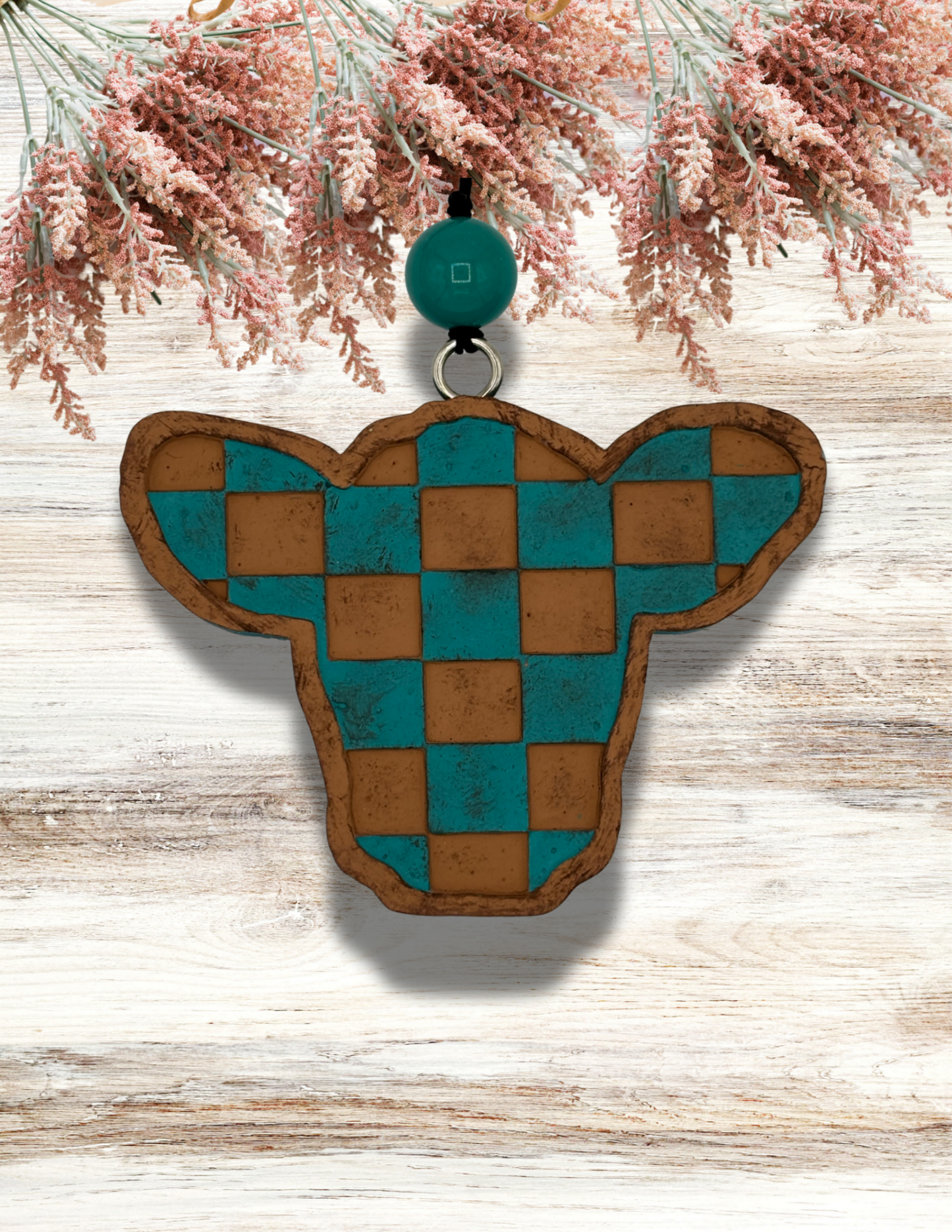 Freshie Checkered Cow Head Teal Tan