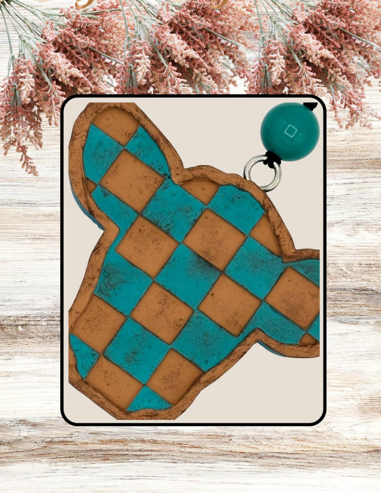 Freshie Checkered Cow Head Teal Tan