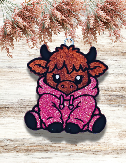 Freshie Highland Cow in Hoodie Pink
