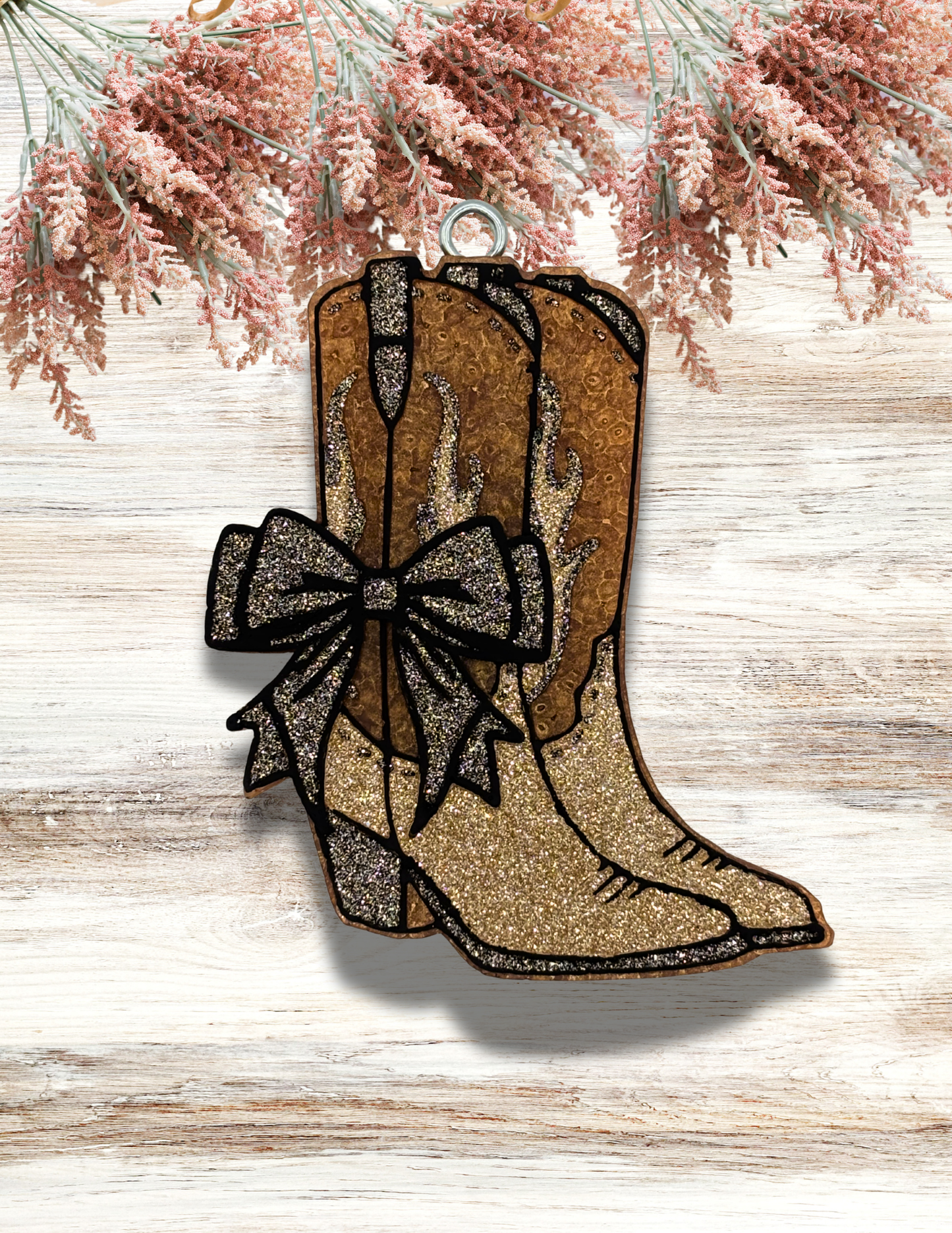 Freshie Flame Cowgirl Boots Bow Gold Black