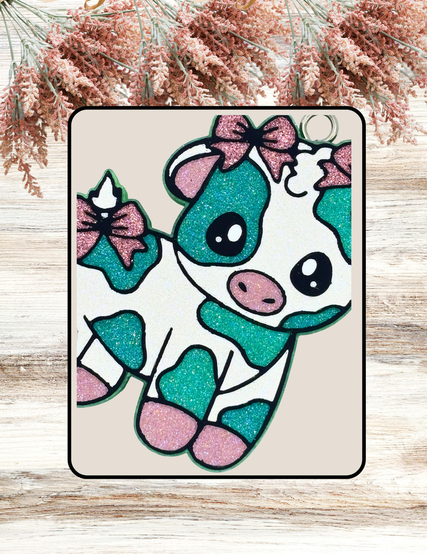 Freshie Cute Cow with Bows Teal Mauve
