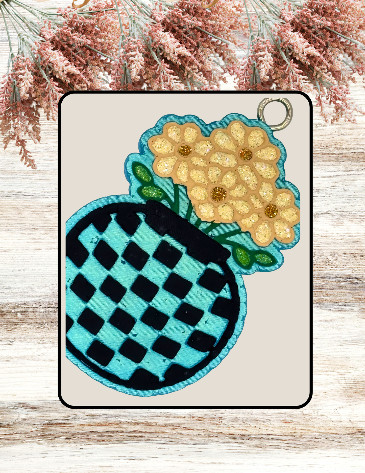 Freshie Daisy Checkered Vase Turquoise Black