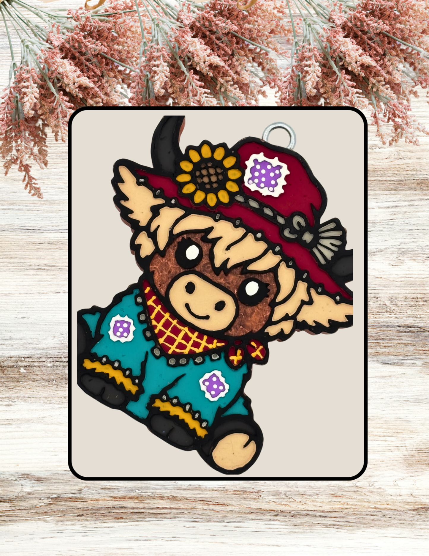 Freshie Highland Cow Scarecrow Teal Red