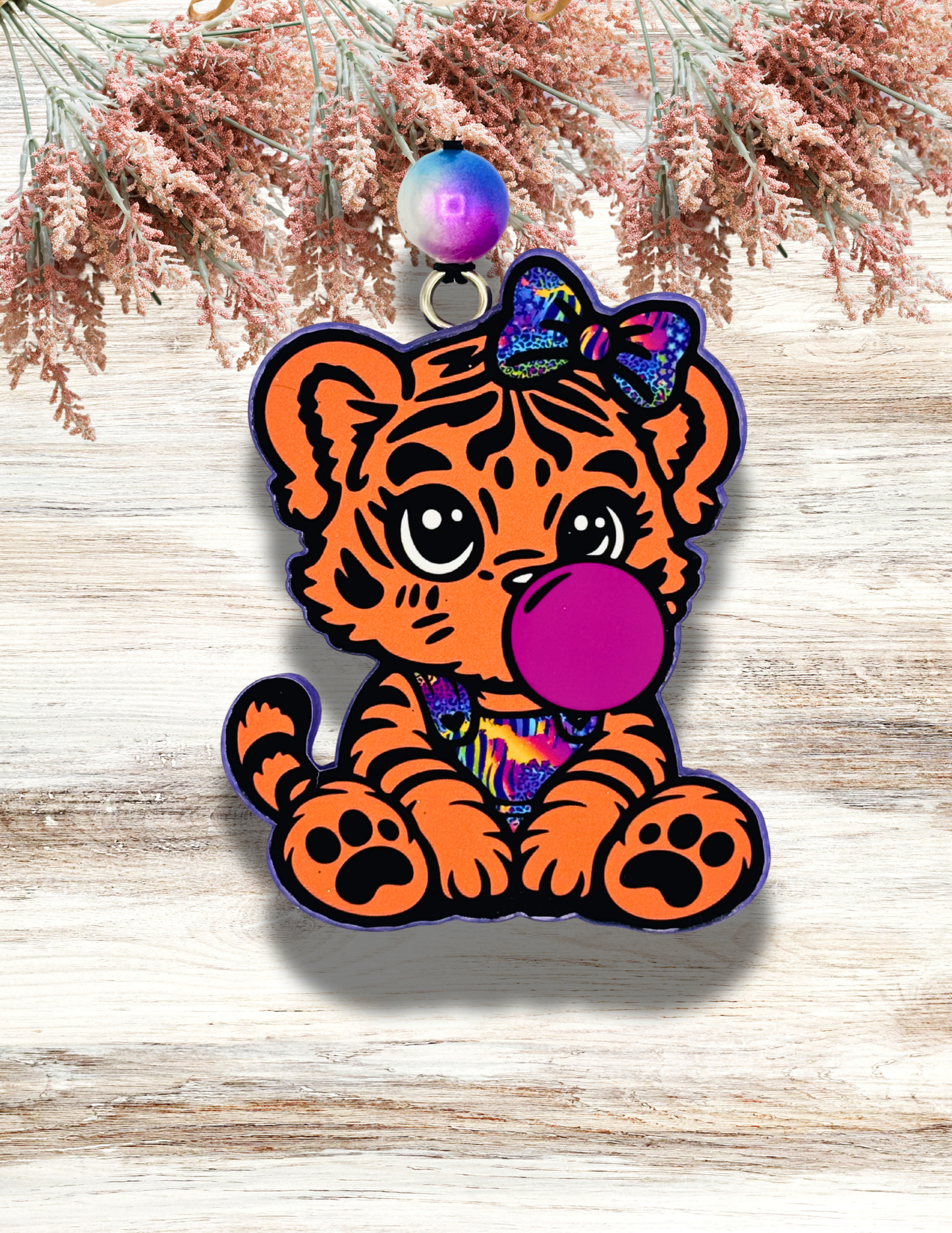 Freshie Tilly Tiger Blowing Bubble Purple Print