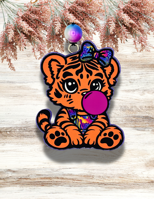 Freshie Tilly Tiger Blowing Bubble Purple Print