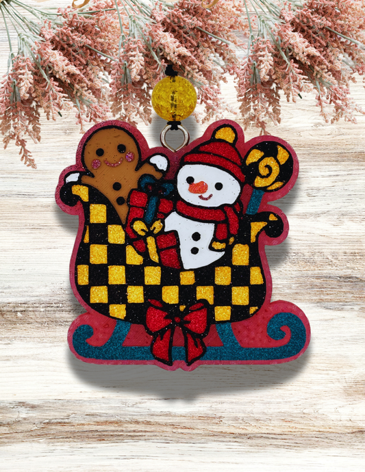 Freshie Snowman Gingerbread Checkered Sleigh Yellow Black