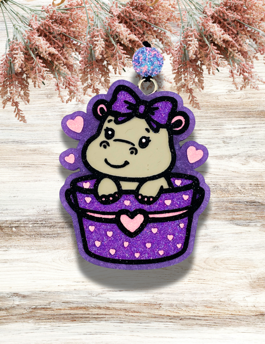Freshie Hippo with Bow in Heart Bucket Purple Pink