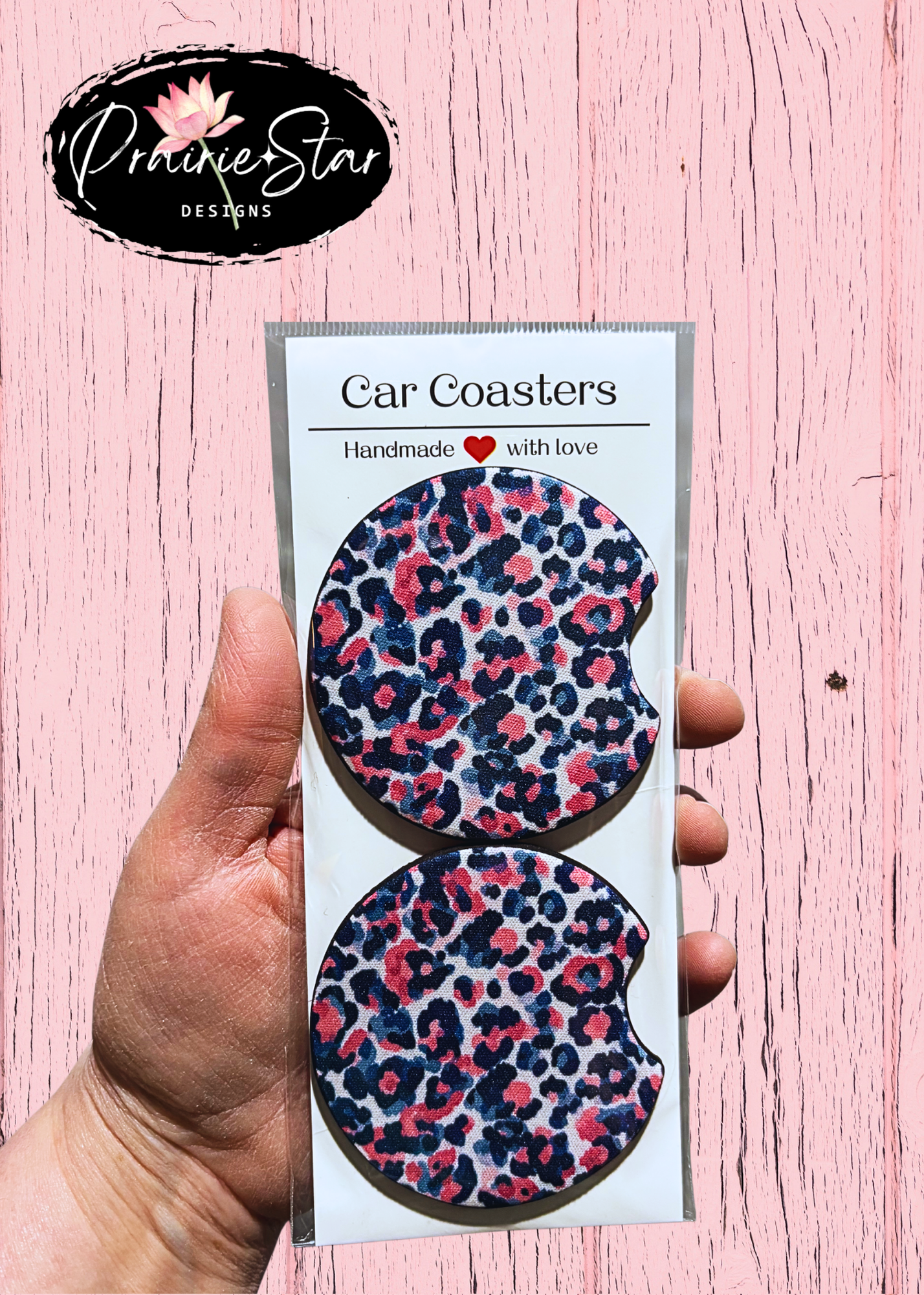 Car Coaster Leopard Print 5 Pink