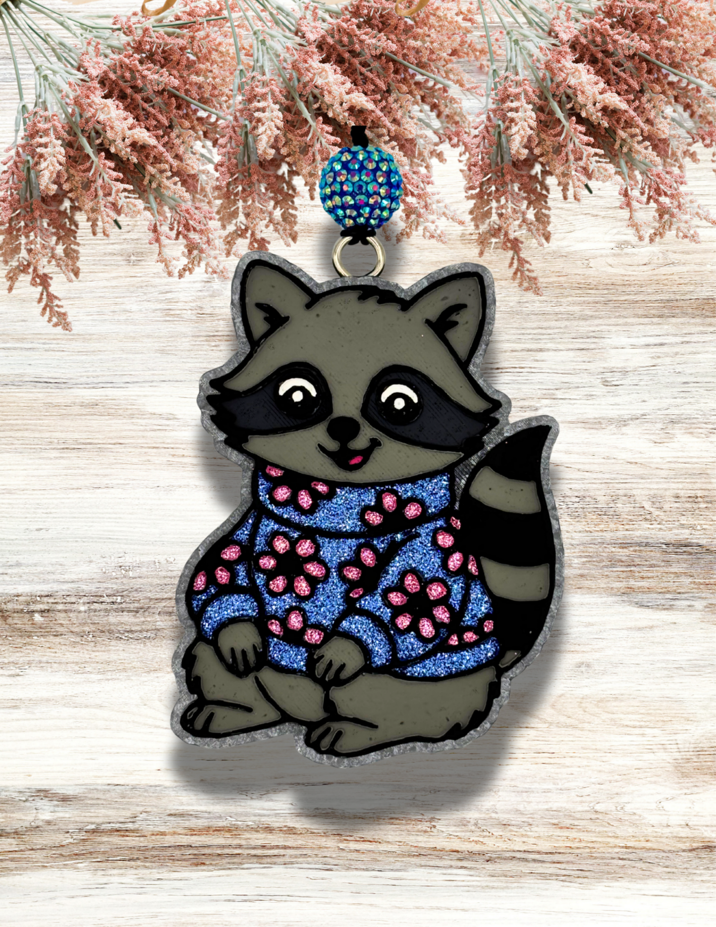 Freshie Raccoon Floral Sweater Blue Pink