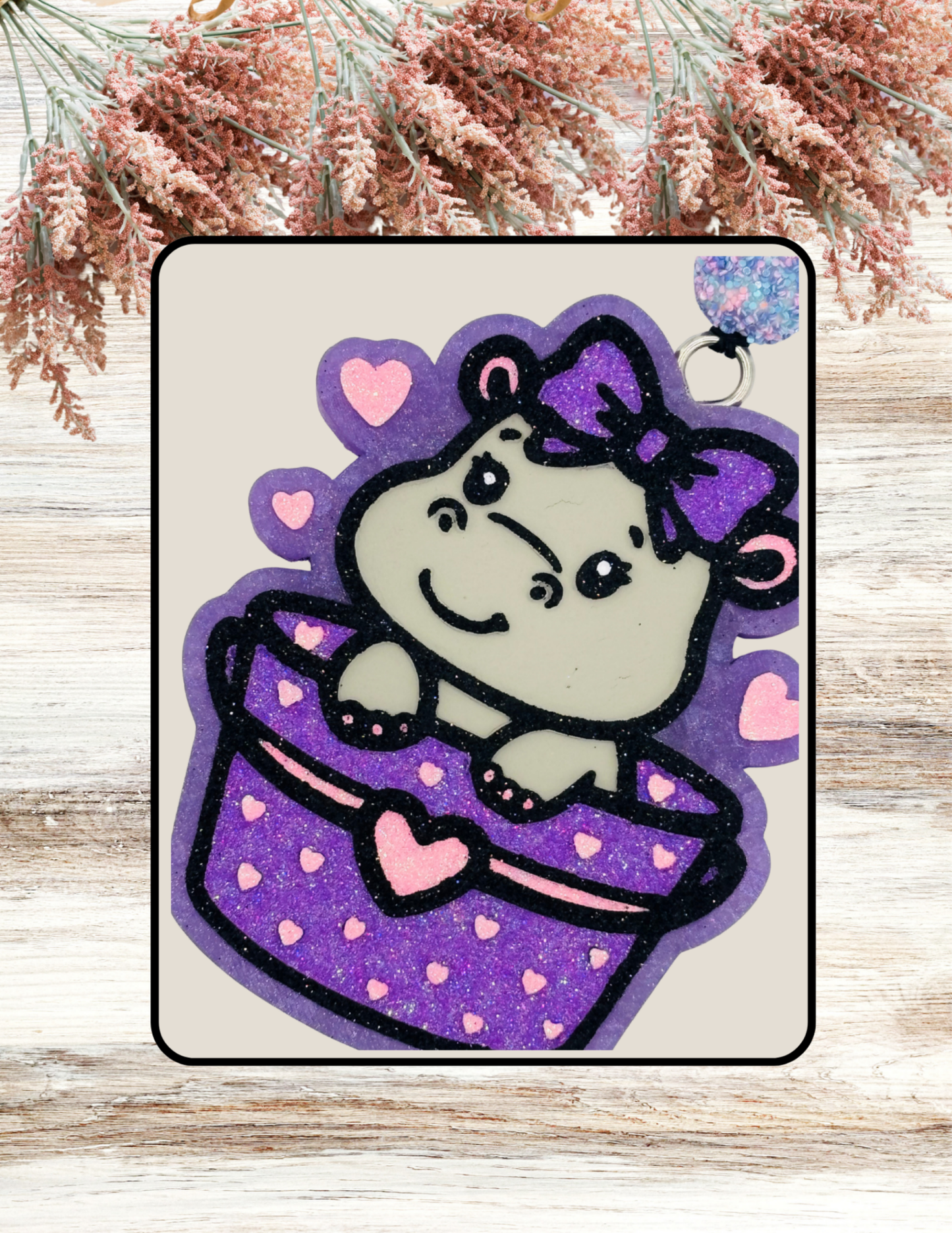 Freshie Hippo with Bow in Heart Bucket Purple Pink