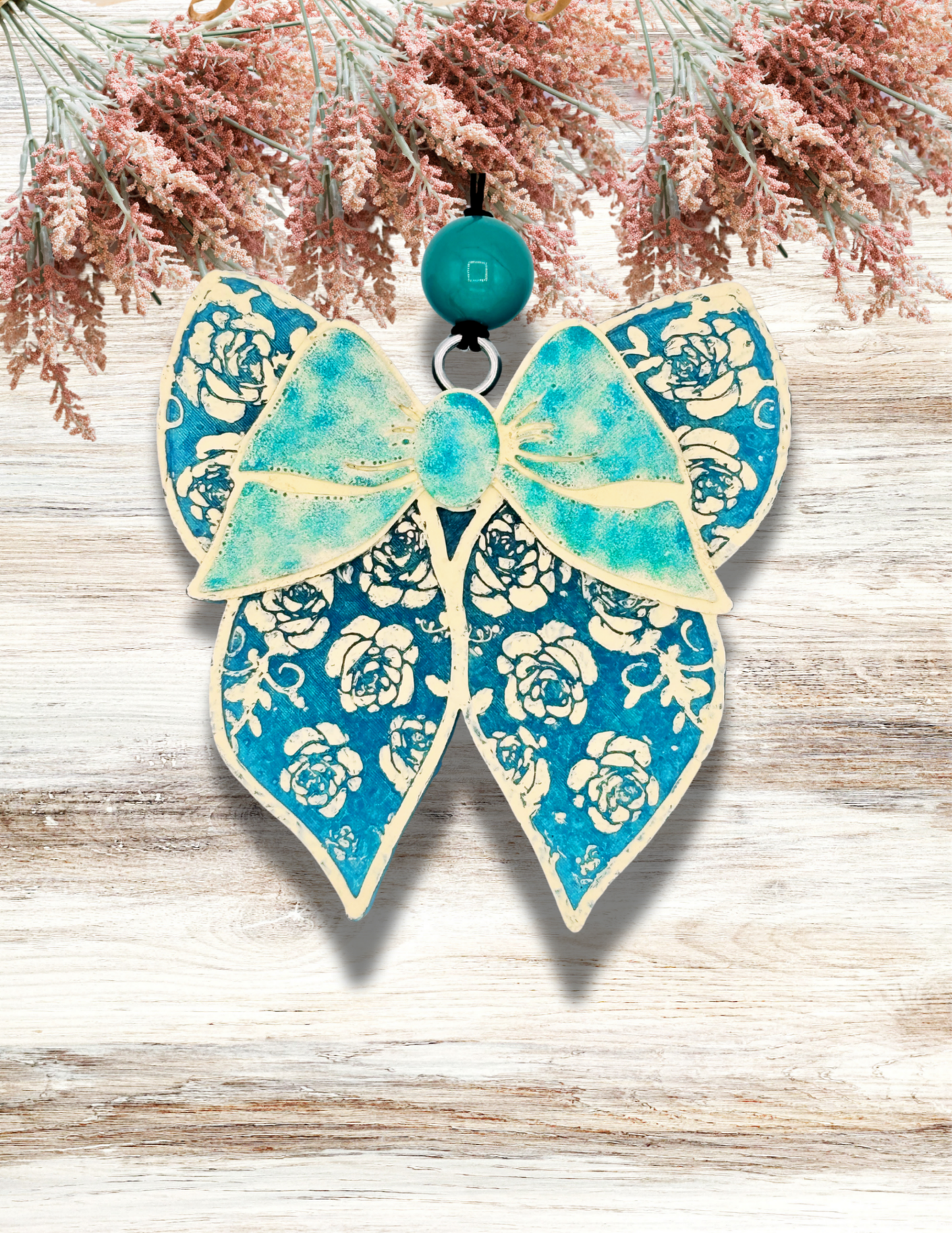 Freshie Floral Double Coquette Bow Turquoise Cream
