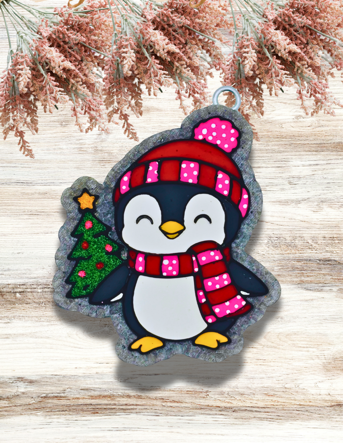 Freshie Penguin Hat Scarf Christmas Tree Pink Red
