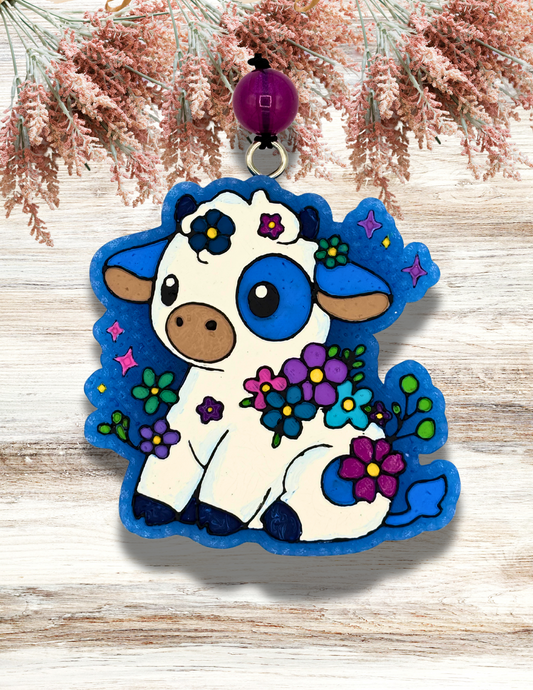 Freshie Cute Cow Floral Blue