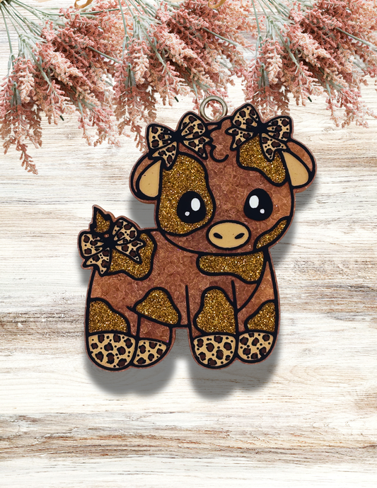 Freshie Cute Cow with Leopard Bows Brown