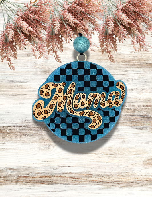 Freshie Mama Checkered Round Leopard Turquoise Black