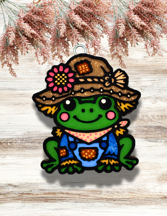 Freshie Frog Scarecrow Blue Tan