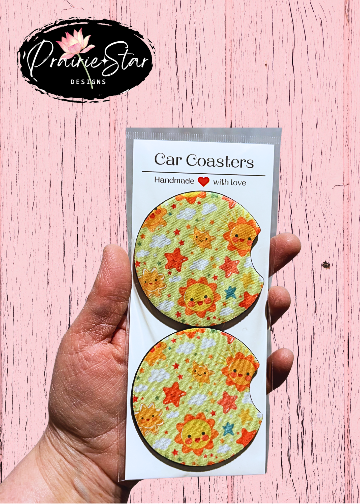 Car Coaster Sunshine Print Yellow