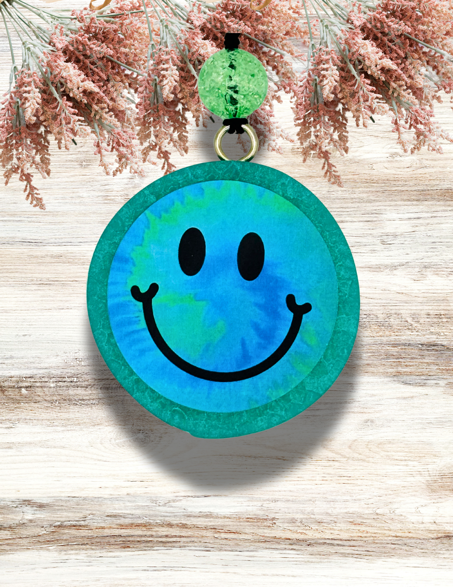 Freshie Round Smiley Blue Green Tie Dye