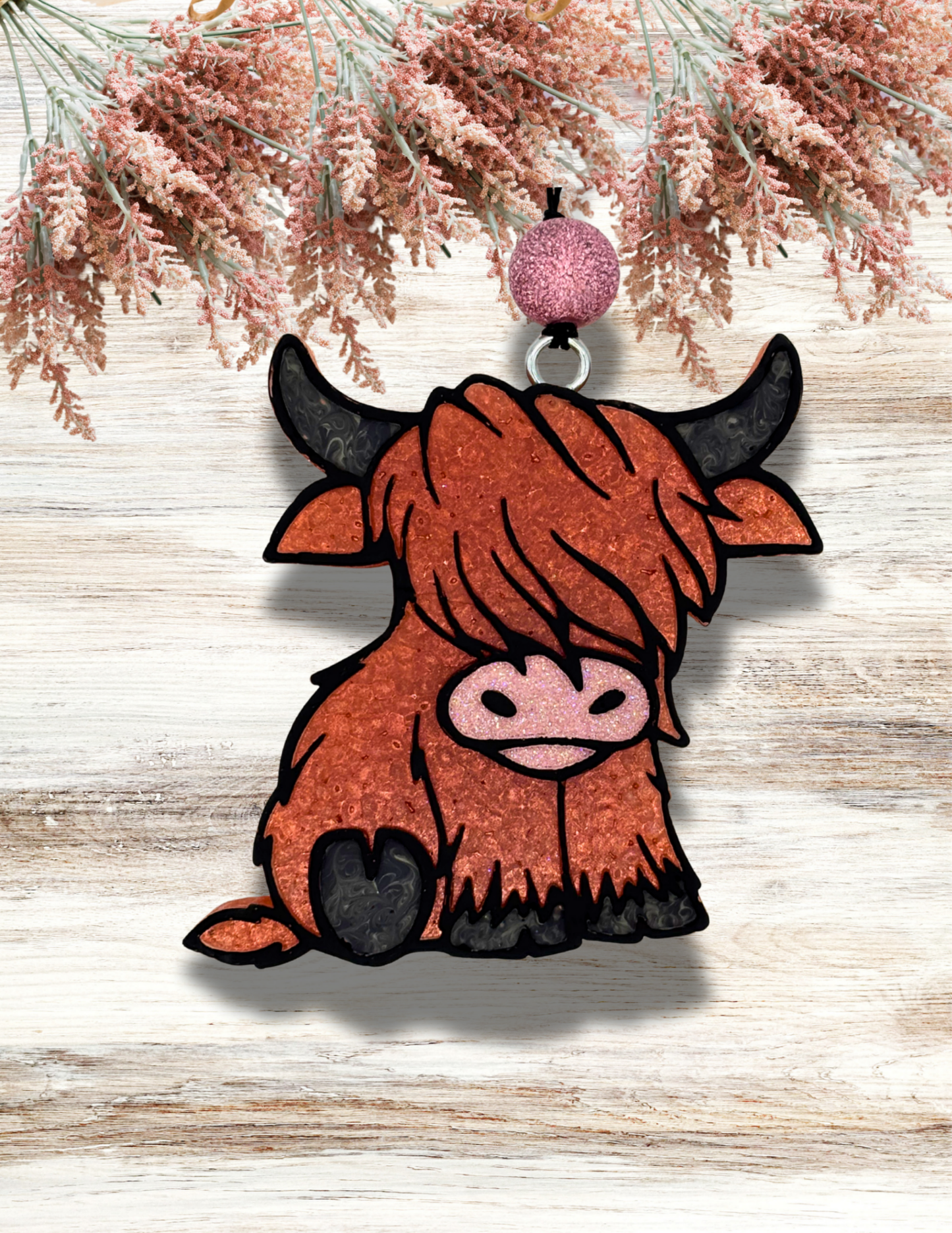 Freshie Highland Cow Sitting Brown Rose Gold