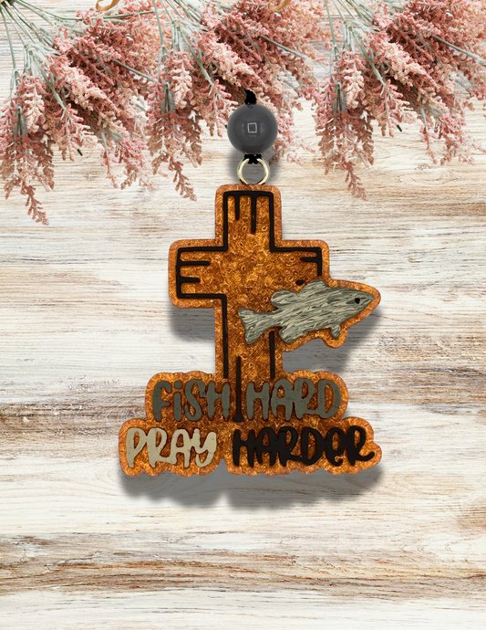 Freshie Fish Hard Pray Harder Cross Tan Grey