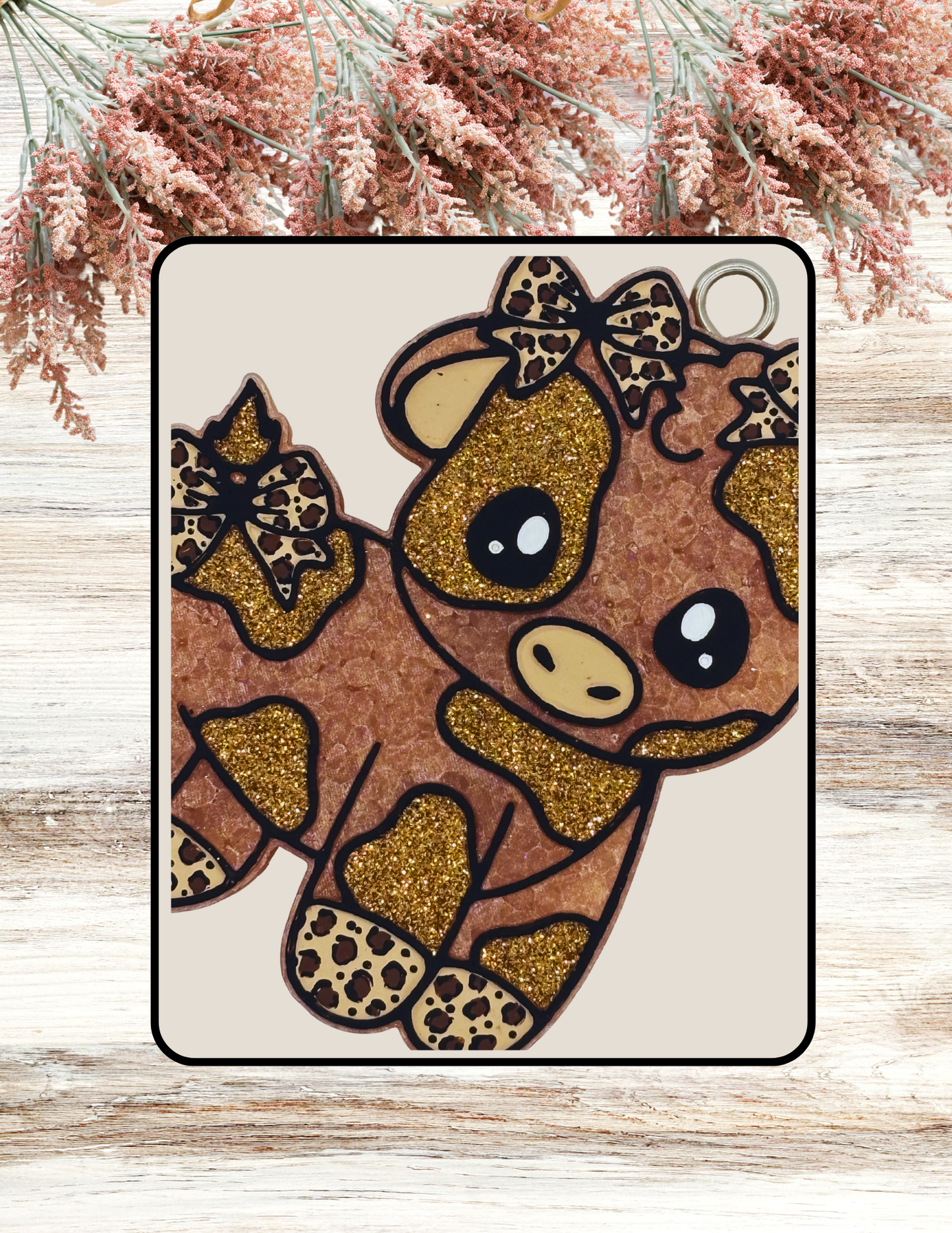 Freshie Cute Cow with Leopard Bows Brown