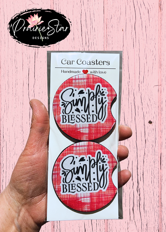Car Coaster Simply Blessed Pink Plaid