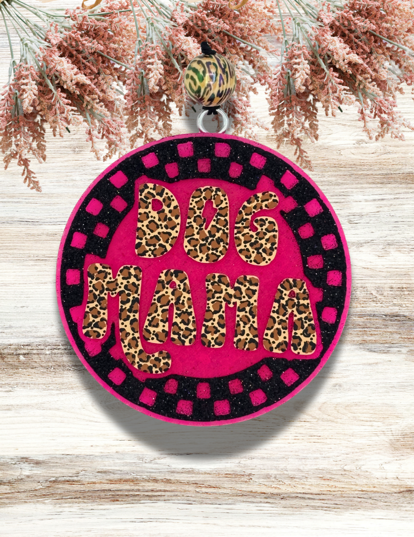 Freshie Checkered Dog Mama Leopard Pink Black