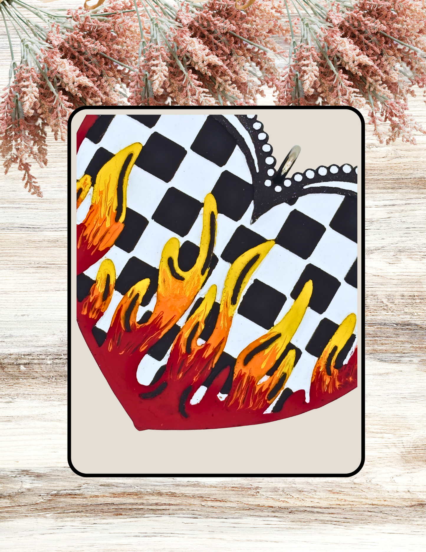 Freshie Checkered Heart with Flame Black White