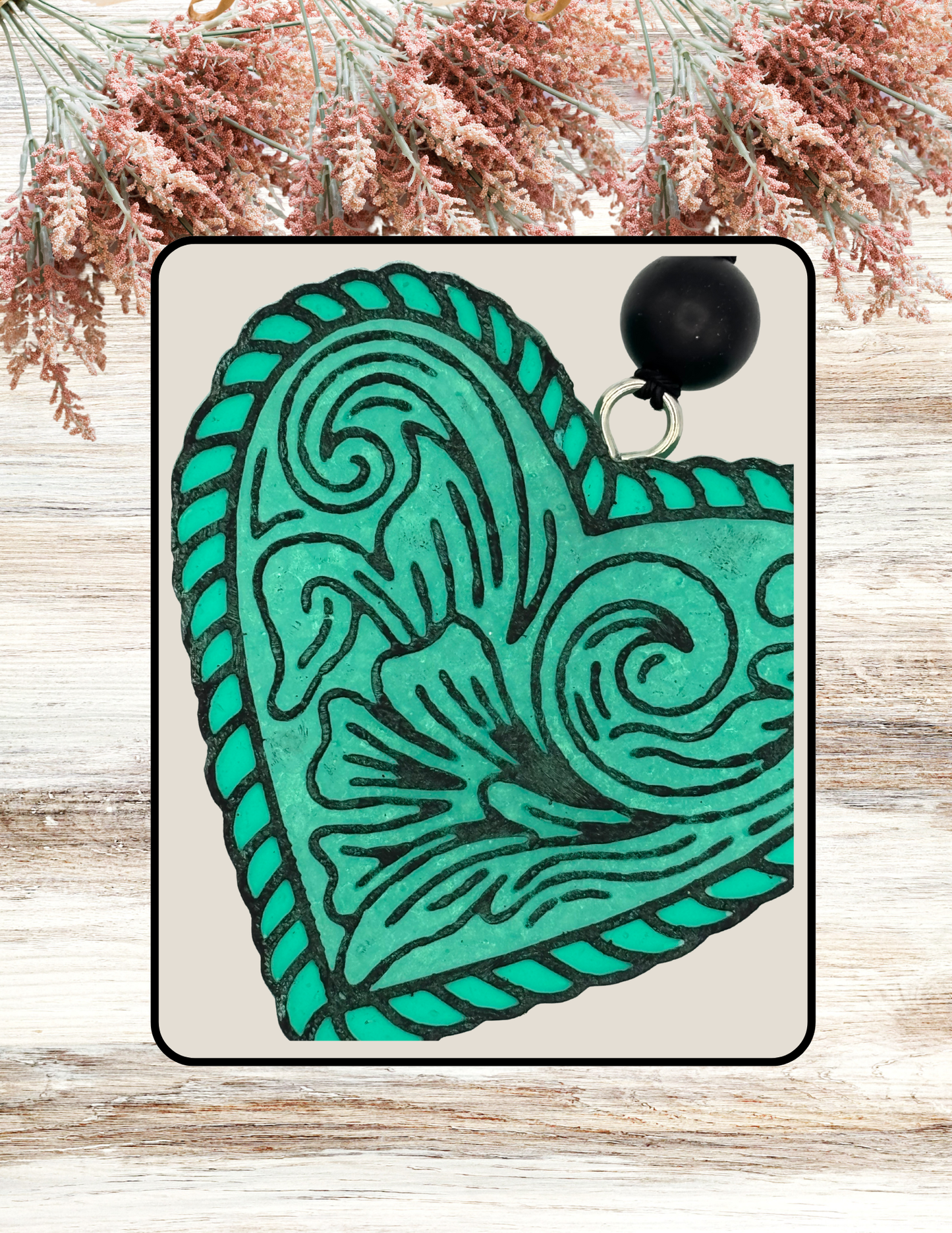 Freshie Tooled Heart Teal Black
