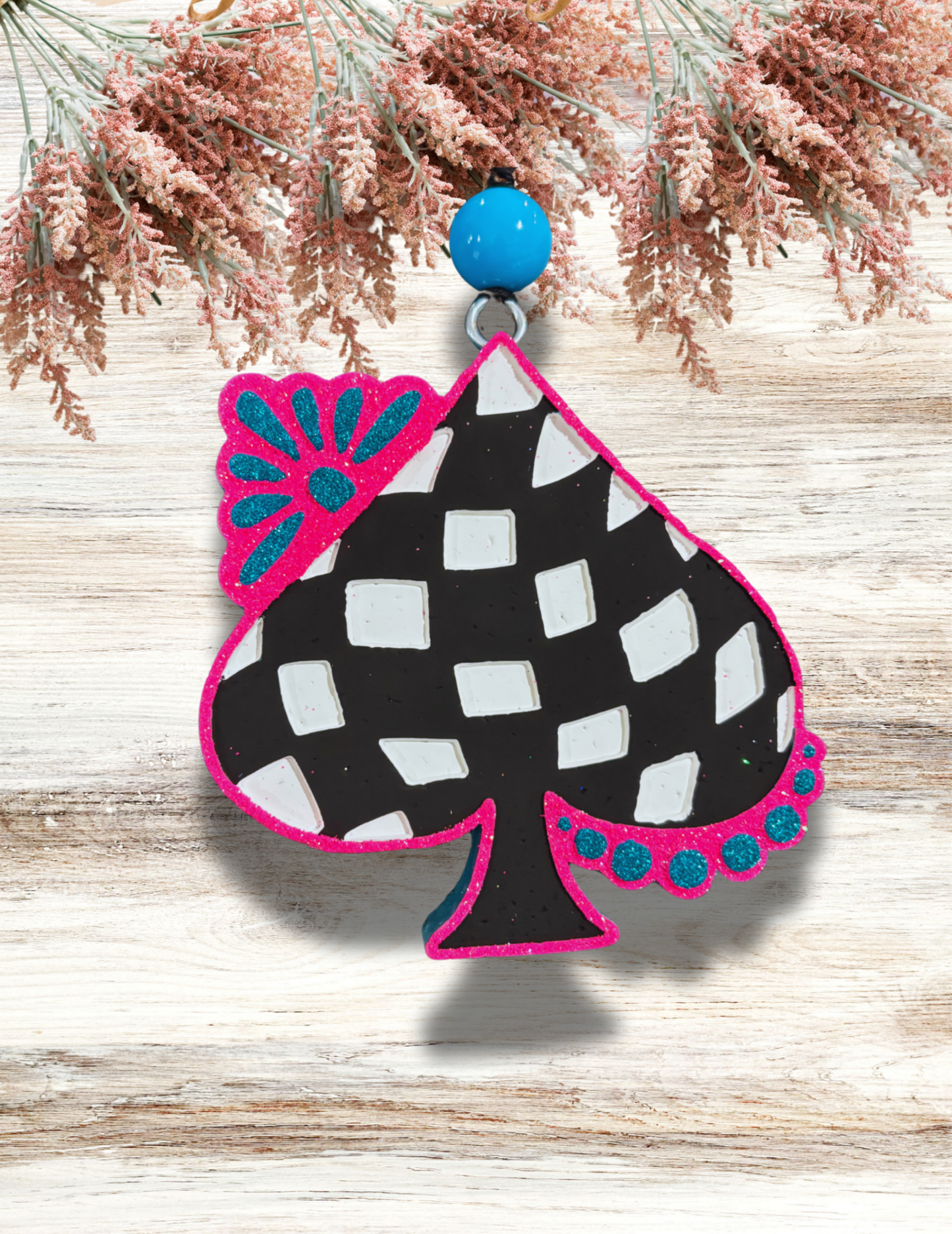 Freshie Checkered Spade with Jewels Black White Pink