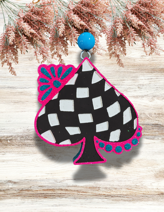 Freshie Checkered Spade with Jewels Black White Pink
