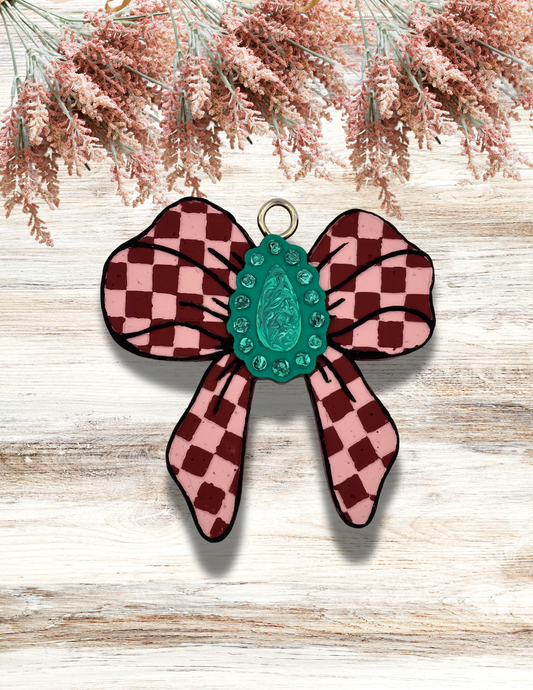 Freshie Checkered Bow with Jewel Rose Gold