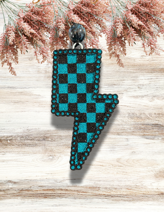 Freshie Checkered Lightening Bolt Teal Black