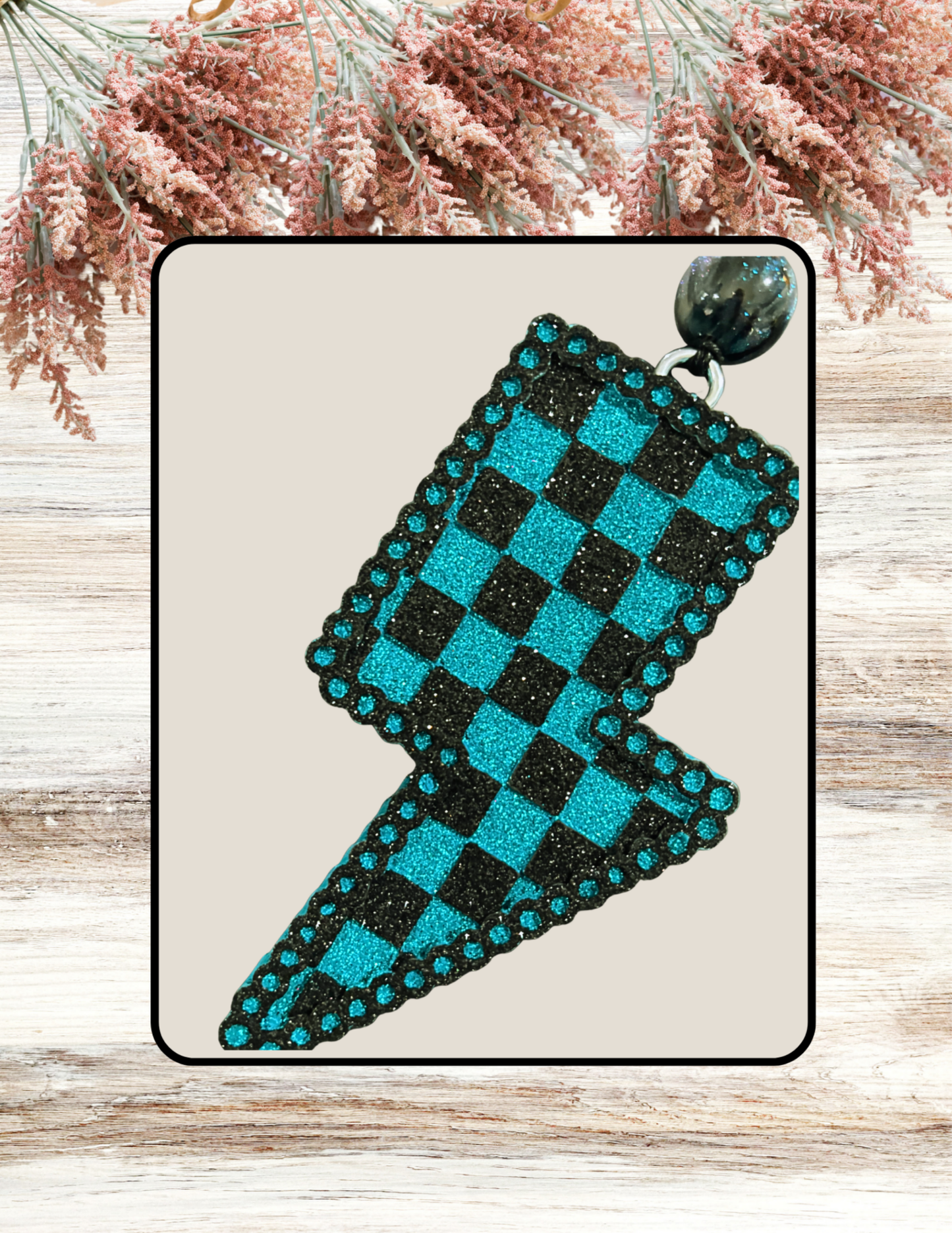 Freshie Checkered Lightening Bolt Teal Black