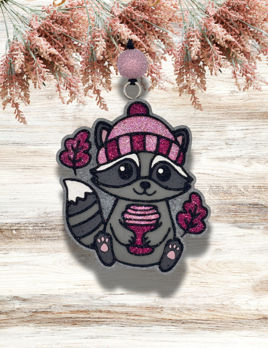 Freshie Raccoon Latte Leaves Mauve Burgundy