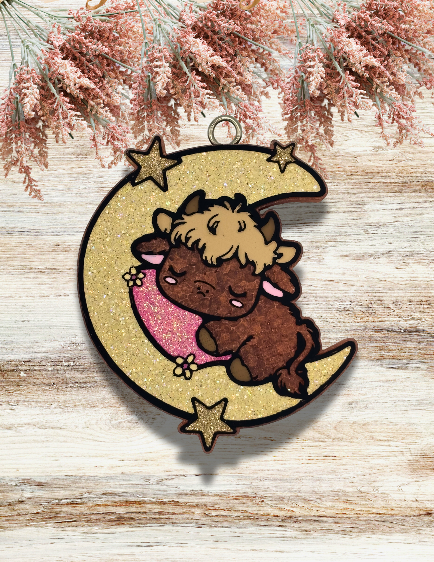 Freshie Sleeping Cow on Moon Pink