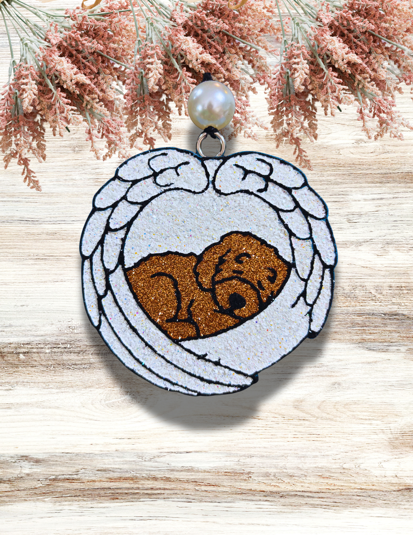 Freshie Dog Wrapped in Angel Wings Tan White