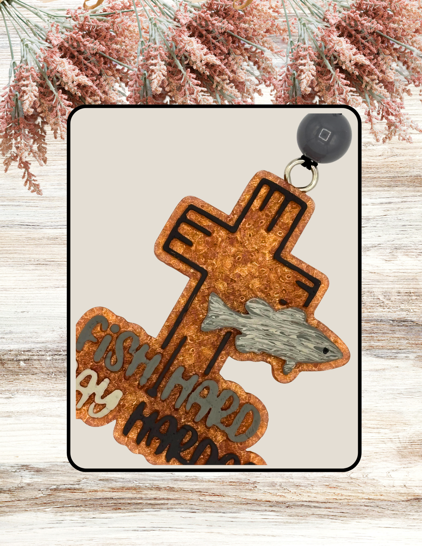 Freshie Fish Hard Pray Harder Cross Tan Grey