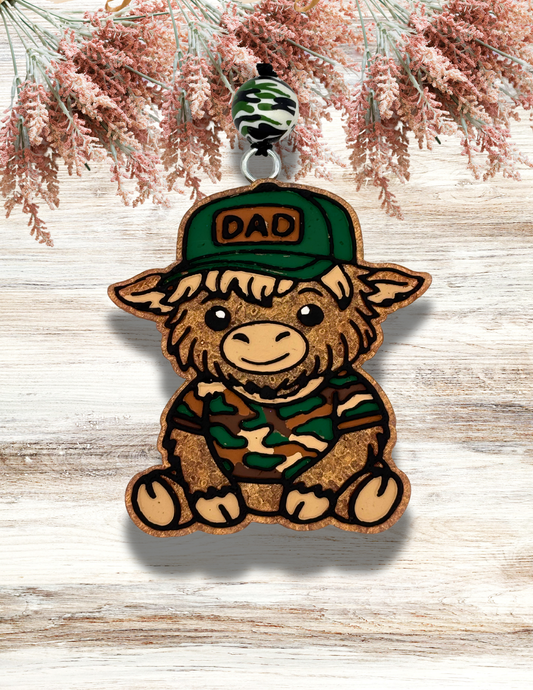 Freshie Dad Highland Cow Green Camo