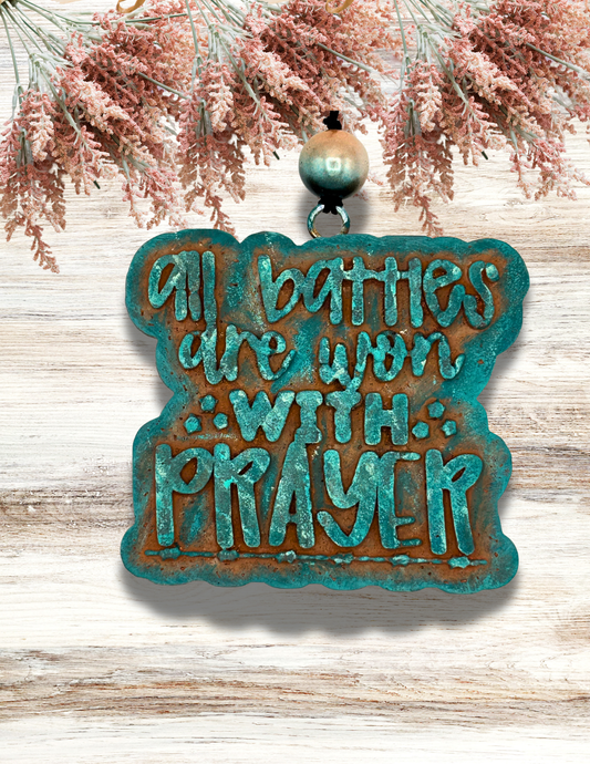 Freshie All Battles Are Won With Prayer Tan Teal